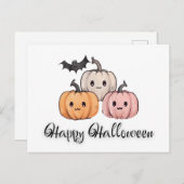 スリーカボチャとこうもりカワイイハッピーハローウィン シーズンポストカード (正面/裏面)