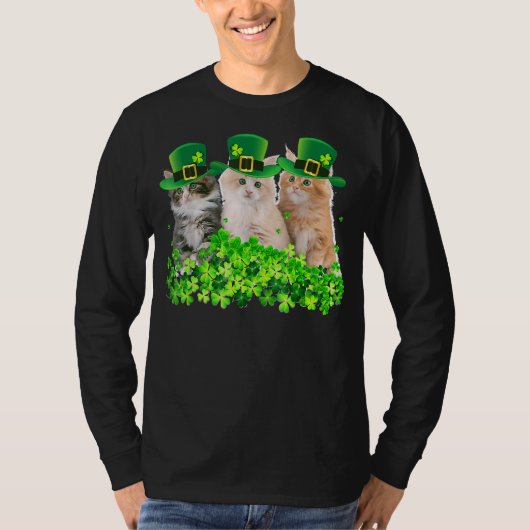 スリーキャットSt patricks day子猫キッテンラバーアイルランド Tシャツ (正面)