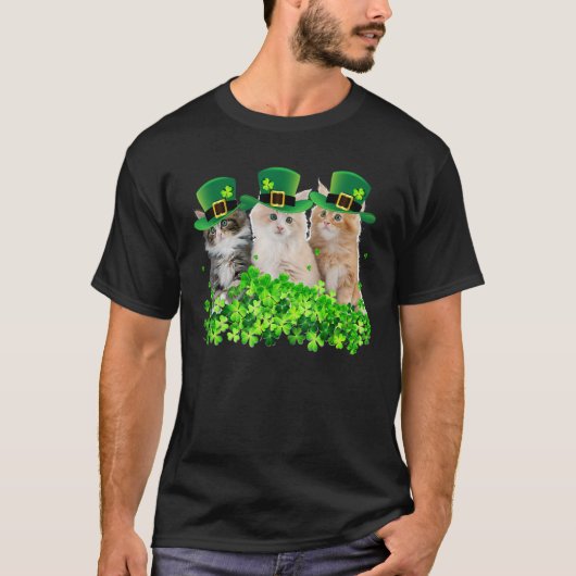 スリーキャットSt patricks day子猫キッテンラバーアイルランド Tシャツ (正面)