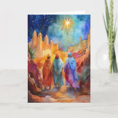 スリーキングスジャーニー出生ウォーターカラーアート カード (正面)