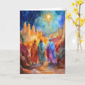 スリーキングスジャーニー出生ウォーターカラーアート カード (黄色い花)