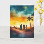 スリーキングス後を追のクリスマススターの水色 カード (黄色い花)