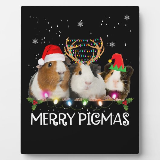 スリーギニアピグクリスマスライトサンタハットクリスマス フォトプラーク (正面)