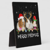 スリーギニアピグクリスマスライトサンタハットクリスマス フォトプラーク (側面)