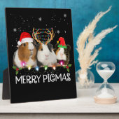 スリーギニアピグクリスマスライトサンタハットクリスマス フォトプラーク (側面)