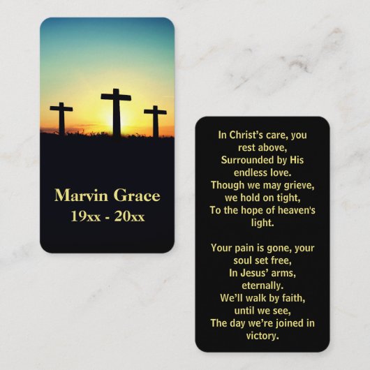 スリークロスサンセット葬儀祈りの言葉カード 名刺 (正面/裏面)