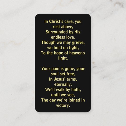 スリークロスサンセット葬儀祈りの言葉カード 名刺 (裏面)