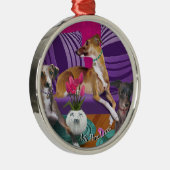 スリーグイタリアンレイハウンドポートレートアートオーナメント メタルオーナメント (右)