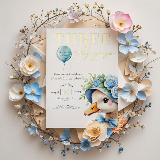 スリーグース間抜けボーイ3rd誕生日招待状 箔招待状