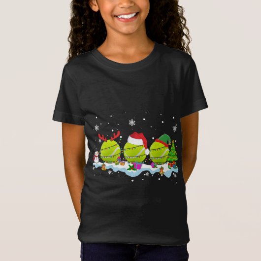 スリーサンタ小妖精や小人トナディテニスボールかわいいクリスマ Tシャツ (正面)