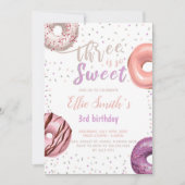 スリースウィートピンクドーナツ誕生日招待状 招待状 (正面)