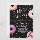 スリースウィートブラックドーナツ誕生日招待状 招待状 (正面)
