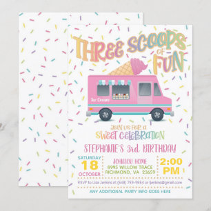 スリースクープおもしろいアイスクリーム誕生日招待状 招待状