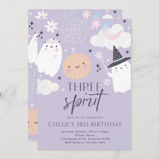 スリースピリットかわいいハロウィーン幽霊3日 招待状 (正面/裏面)