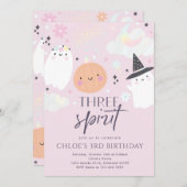 スリースピリットかわいいハロウィーン幽霊3日 招待状 (正面/裏面)