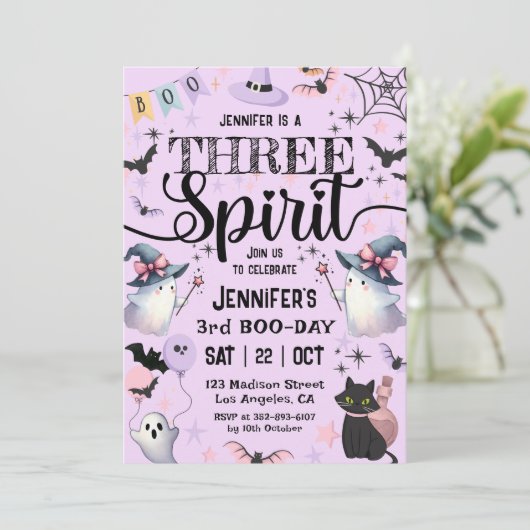スリースピリットかわいい幽霊ハロウィーン3日の誕生日 招待状 (スタンド正面)