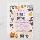 スリースピリットハロウィーンかわいい幽霊誕生日パーティー 招待状 (正面)