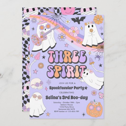 スリースピリットハロウィーングルービー幽霊第3誕生日 招待状 (正面/裏面)