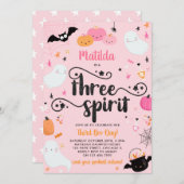 スリースピリットピンクハロウィーン3回目の誕生日パーティー 招待状 (正面/裏面)