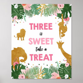 スリーズスイートサファリアニマルズガール誕生日サイン ポスター