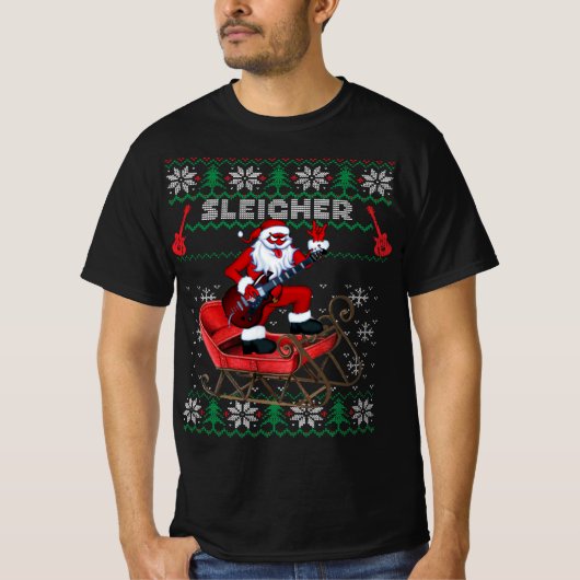 スリーダーサンタ醜いクリスマスセーターデザイン Tシャツ (正面)
