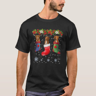 スリートーラードッグインソックスクリスマスサンタハットクリスマス Tシャツ
