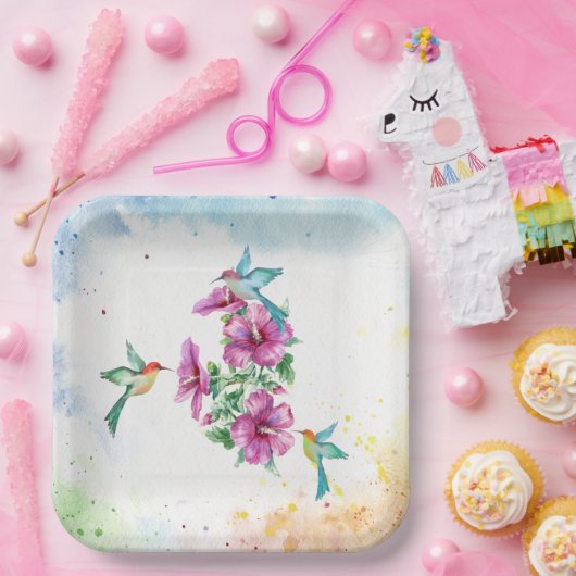 スリーハミングバーズウォーターカラー紙プレート ペーパープレート (パーティー)