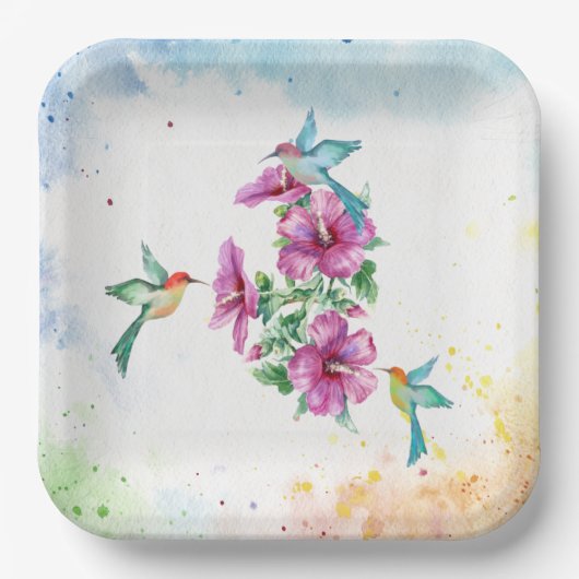 スリーハミングバーズウォーターカラー紙プレート ペーパープレート (正面)