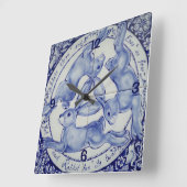 スリーハーレズラビットブルー&ホワイトメダリオンバード スクエア壁時計 (傾斜)