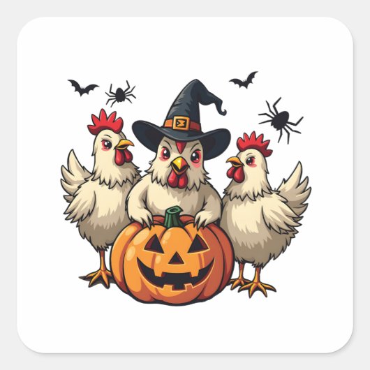 スリーハ不気味ロウィーンチキン農家秋ウィッチ スクエアシール (正面)