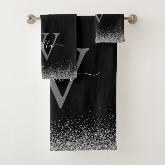 スリーバーブラックグリッターエレガントスクリプト名 バスタオルセット (インサイチュ)