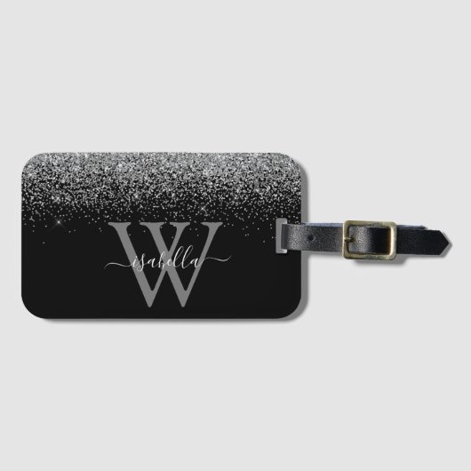 スリーバーブラックグリッター名 ラゲッジタグ (正面横)