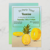 スリーパイナップルキャラクター子供の誕生日招待状 招待状 (正面/裏面)