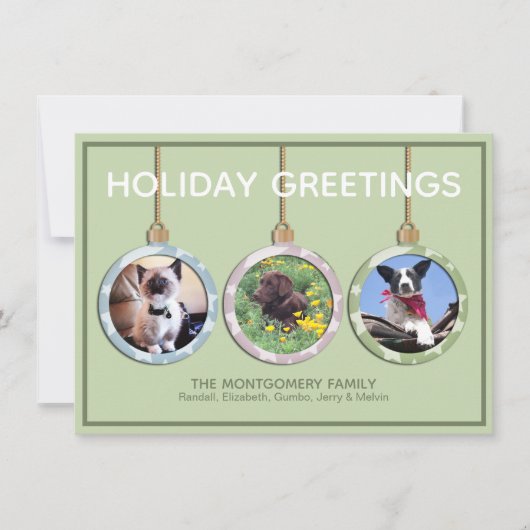 スリーパステルオーナメントカスタムフォトクリスマス シーズンカード (正面)