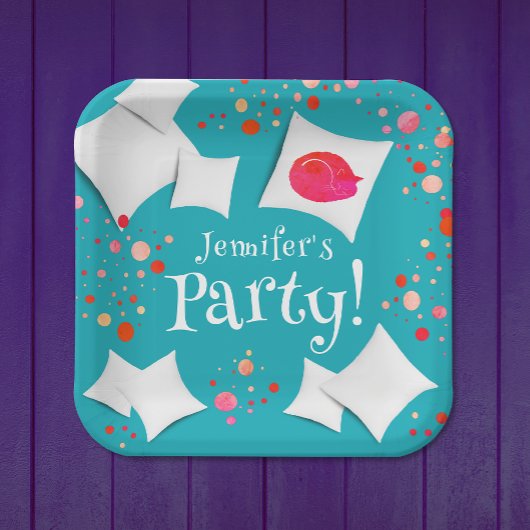 スリーパースランバーカラフルパーティーキャットアンドピロー ペーパープレート