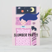 スリーパー・パーティーの女の子と猫のかわいい招待状 招待状 (スタンド正面)