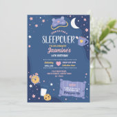 スリーパー・パーティー誕生日お泊まり会かわいい女の子青 招待状 (スタンド正面)