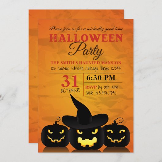 スリービックパンプキンスハローウィンパーティ招待状 招待状 (正面/裏面)