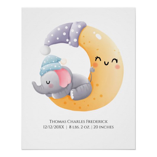 スリーピングエレファントインムーン子供部屋ウォールアート ポスター (正面)