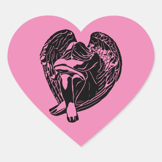 スリーピングエンジェルガールファンタジー宗教抽象芸術アート ハートシール (正面)