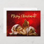 スリーピングエンジェルベビーイエスクリスマス ポストカード (正面/裏面)