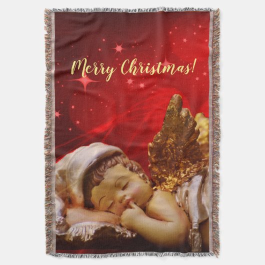 スリーピングエンジェルベビーイエズクリスマス スローブランケット (正面縦)