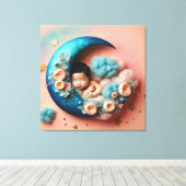 スリーピングエンジェル – 愛らしい子供部屋ウォールアート キャンバスプリント (インサイチュ (ウッドフロア))