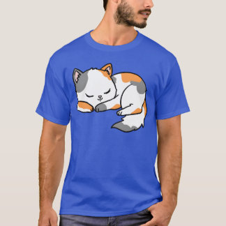 スリーピングカリコキャット猫好きガール Tシャツ