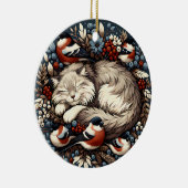 スリーピングキャット&ブルフィンチオーナメント セラミックオーナメント (右)