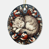 スリーピングキャット&ブルフィンチオーナメント セラミックオーナメント (左)