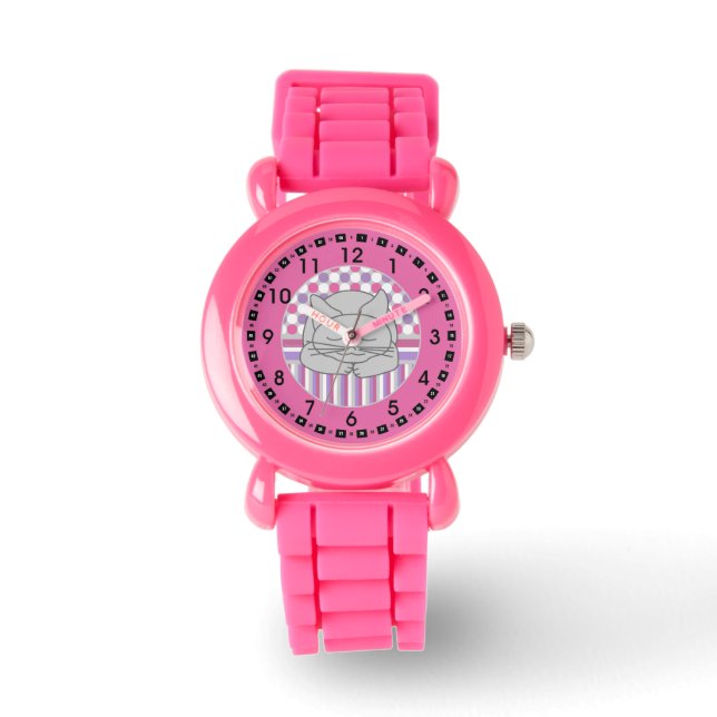 スリーピンググレー猫パターン（の模様が）ある楕円形の大きな時計 腕時計 (正面)