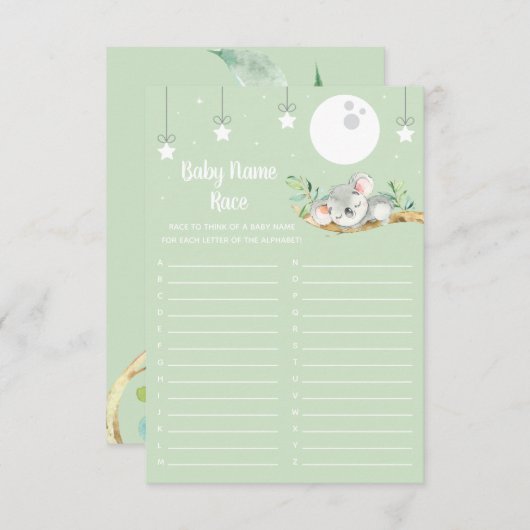 スリーピングコアラ赤ちゃんシャワーゲームベビー名レースInv 招待状 (正面/裏面)