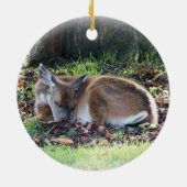 スリーピングディアーフォト自然ピースホリデー セラミックオーナメント (裏面)