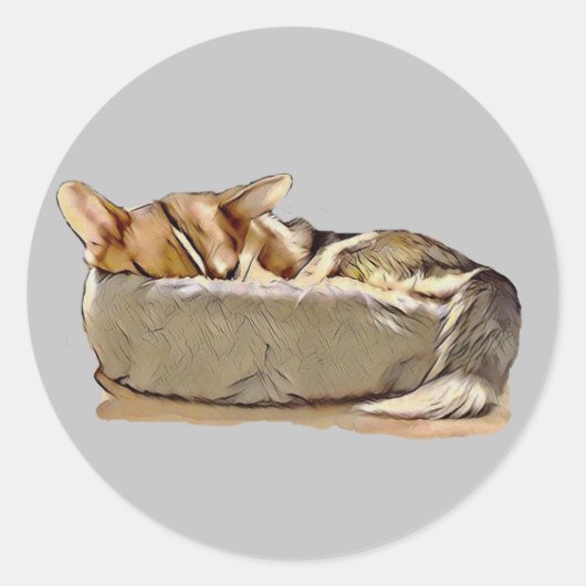 スリーピングトリカラーウェルシュコーギーステッカー ラウンドシール (正面)